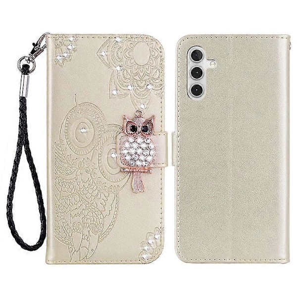 Til Samsung Galaxy S23 FE Cover Ugle Blomst Præget Rhinestone Læder Telefon Stand Cover Multicolor Style E