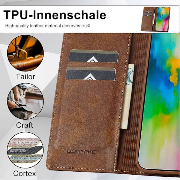 LC.IMEEKE iPhone 16 Pro Nahkakotelo RFID-suojauksella ja Korttipaikoilla - Musta Multicolor Brown