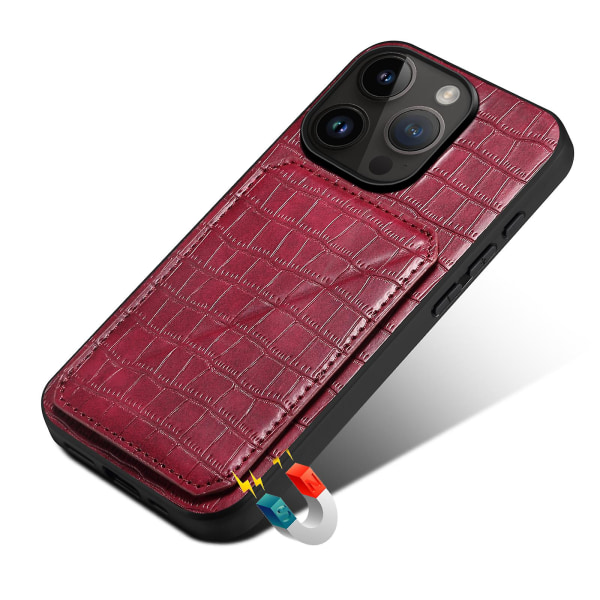 Pc + Tpu+ Pu Läder Phone case För Iphone 13 Pro Crocodile Texture Korthållare Stand Cover Red