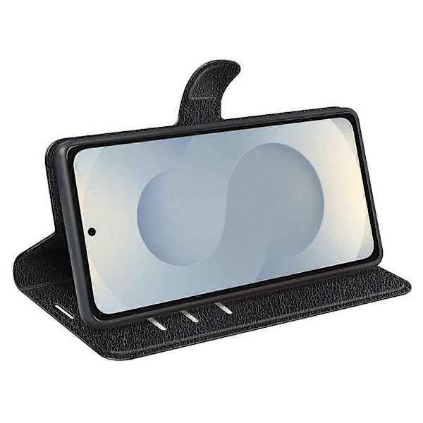 Til Samsung Galaxy S25 Edge Etui Litchi Tekstur Stødsikker Læderpung Telefoncover Multicolor Black