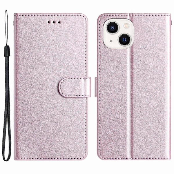 iPhone 15 Plus PU-nahka+TPU Lompakkokotelo Jalustalla ja Hihnalla, Silkkikuvio Multicolor Style E