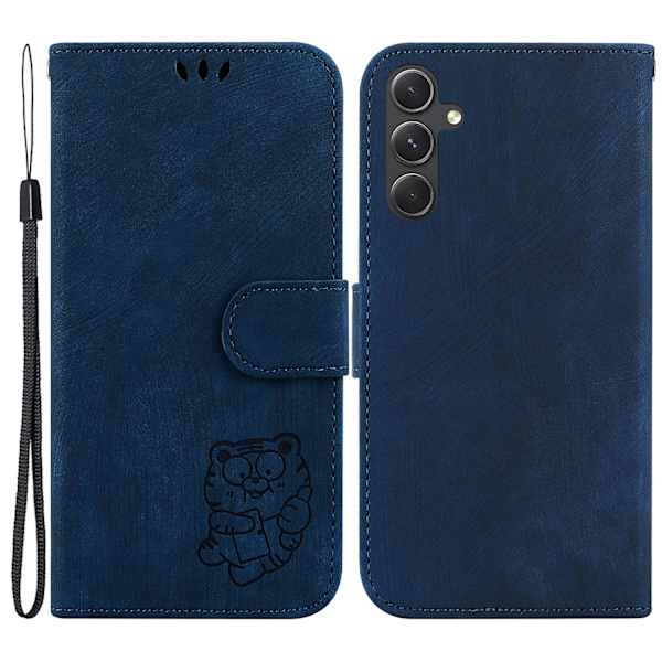 Til Samsung Galaxy A34 5g Præget Wallet Telefon Cover PU Læder Flip Stand Case Dark Blue