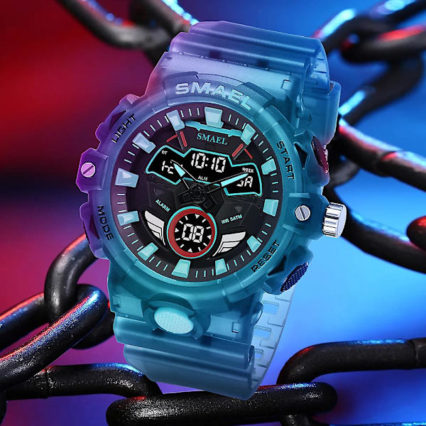 Smael Digitalt og Quartz Urværk Herre Sportsure LED Lys Multifunktionel Chrono Dato Vandtæt Analogt Elektronisk Armbåndsur Transparent Orange