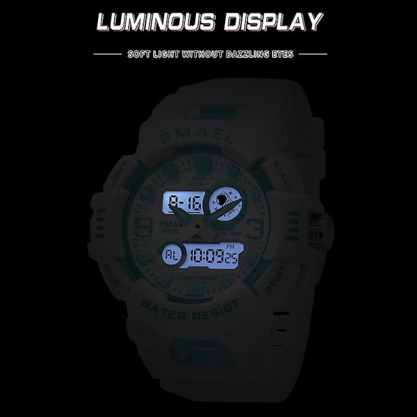Watch Quartz Smael Sportklockor 50m Vattentäta Armbandsur Dual Time Fashion White Clock 8083 Damklockor Digital BLUE