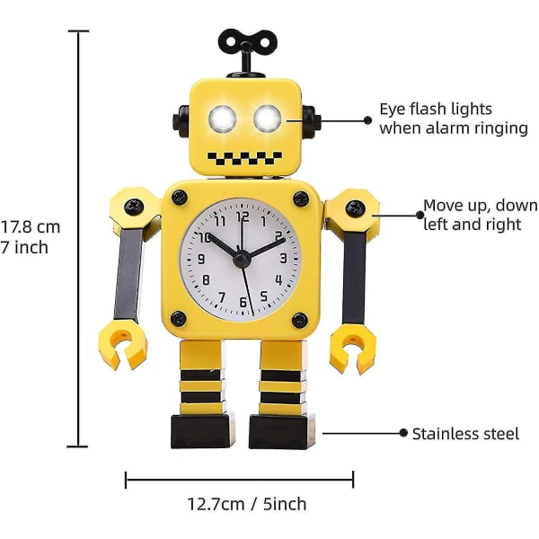 Robot väckarklocka, rostfri metall tyst väckarklocka med blinkande glödande ögon