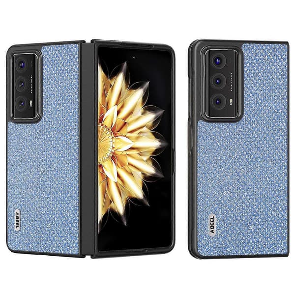 För Honor Magic V2 5G PU Läderbelagt PC Skal Strass Textur Vikbart Mobilskal Multicolor Style B