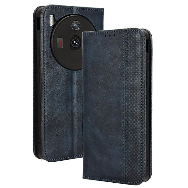 För Zte Nubia Z50s Pro 5g Retro Texture Case Pu Läderställ Magnetisk Flip Cover Blue