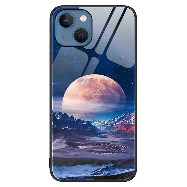 För Iphone 15 Plus Printed case härdat glas+pc+tpu Hybrid cover White Planet