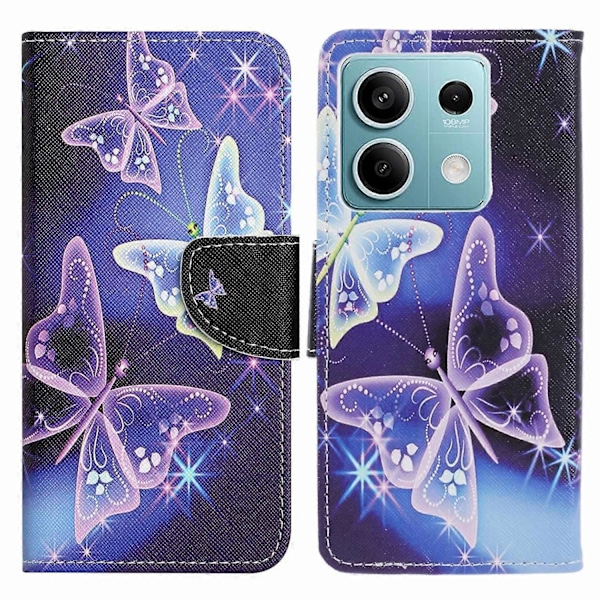 Telefoncover til Xiaomi Redmi Note 13 5G PU Læder Krydset Tekstur Wallet Cover Multicolor Sparkling Butterflies