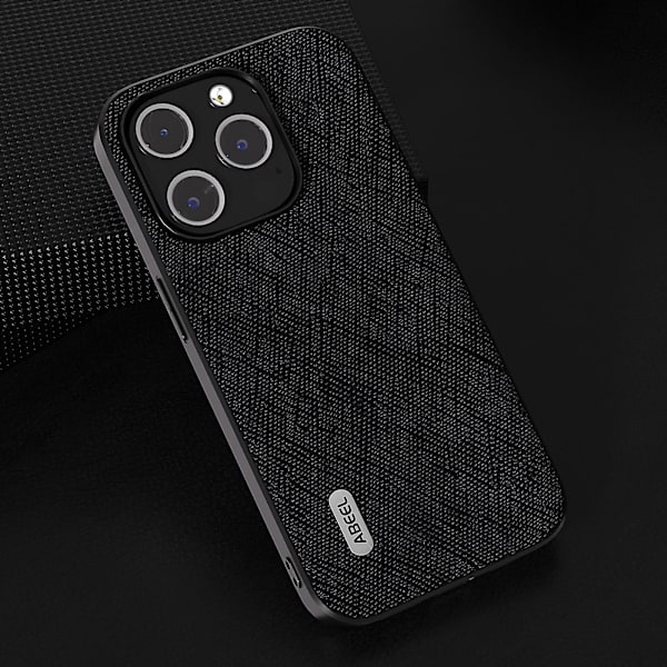 IPhone 15 Pro:lle Naudanvuota Nahka + PC + TPU Kuori Ristikkäiskuvio Liukumaton Puhelinkotelo Black