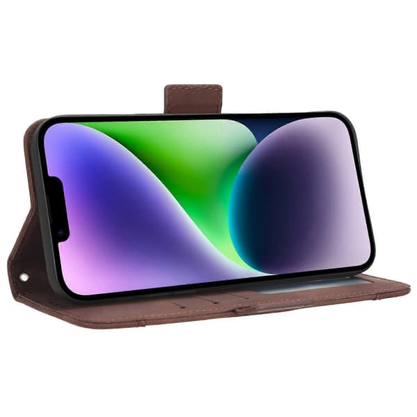 PU-lær lommebokdeksel med stativ til iPhone 15 Plus Multicolor Style A