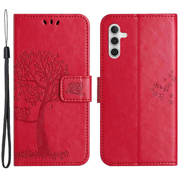 Til Samsung Galaxy A15 5G Etui Ugle Træ Præget Læder Flip Telefon Cover med Pung Multicolor Style H