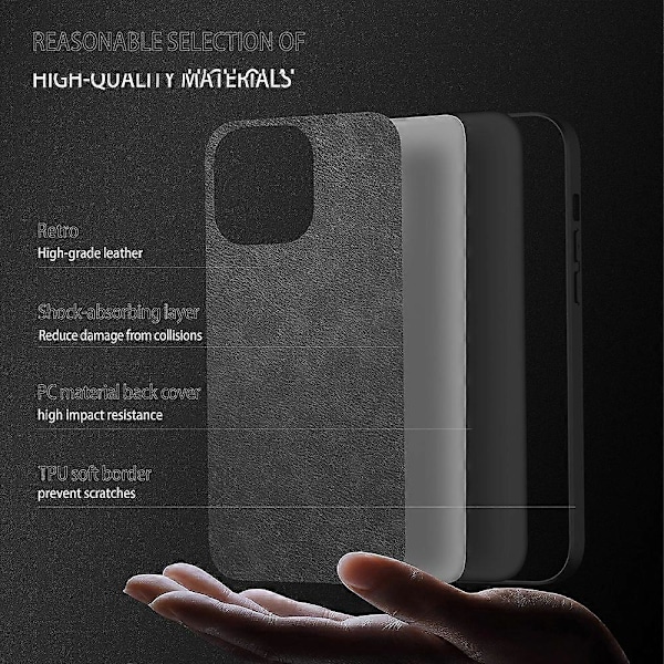 Stöttåligt mobilskal för iPhone 15 Pro Retro PU-läderbelagd TPU+PC Baksida Multicolor Style D