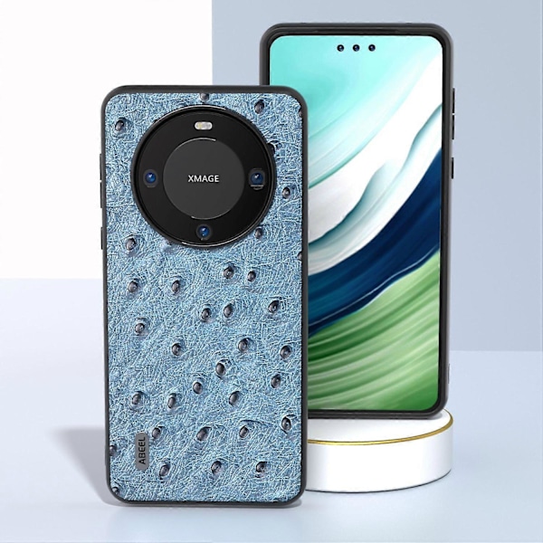 Telefonfodral med strutsstruktur för Huawei Mate 60 Pro Äkta koläderbelagd PC+TPU-skal Multicolor Style A