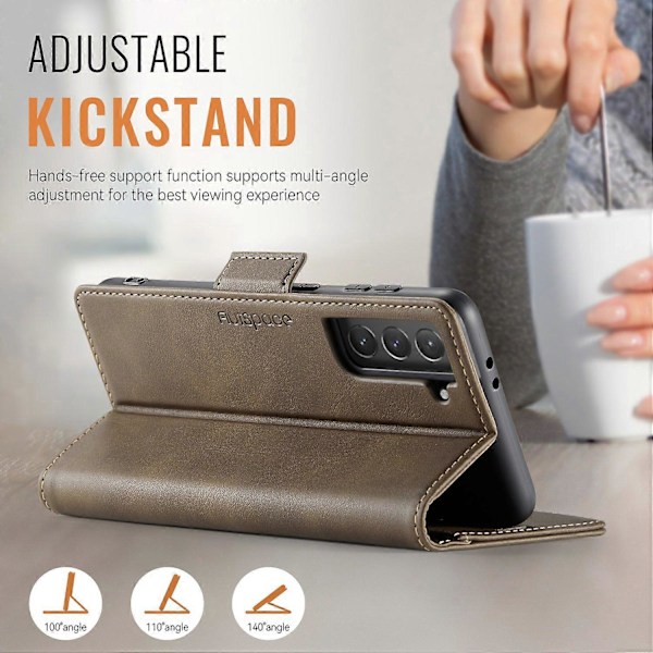 Til Samsung Galaxy S21 FE 5G Etui AUTSPACE A11 RFID-blokering Retro Læder Mobiltelefonpung Cover Multicolor Brown