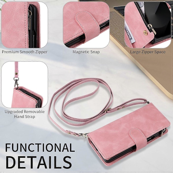 Fodral för Samsung Galaxy Z Fold6 5G med dragkedjeficka, läderfodral med axelrem Multicolor Style G