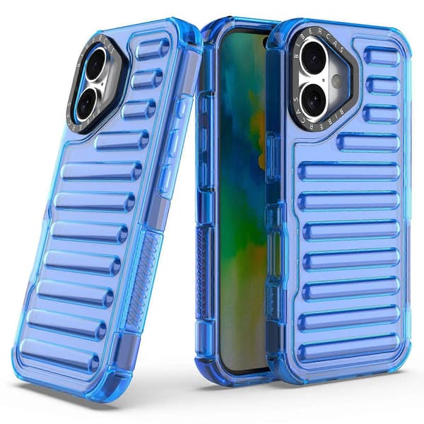 Stripete design deksel til iPhone 16 Plus, sklisikkert, avtakbart TPU+PC-telefondksel - Grå Multicolor Blue