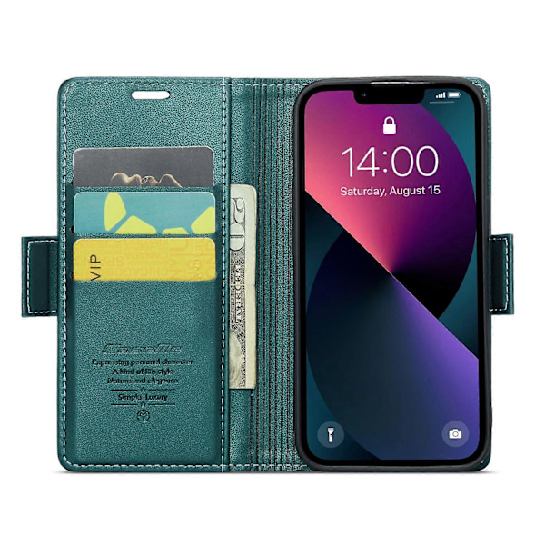 CASEME 023-serien för iPhone 13 6,1 tum Mobilskal RFID-blockerande Plånboksställ PU Läderfodral Multicolor Style C