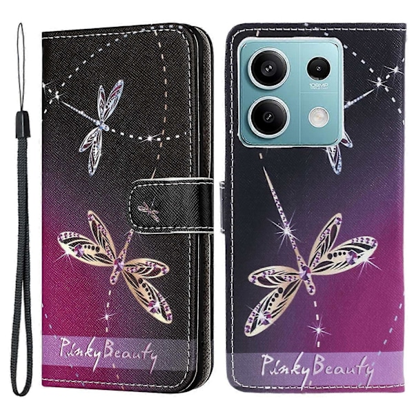 För Xiaomi Redmi Note 13 Pro 5G/Poco X6 5G Mobilskal 3D Mönster Läder Plånboksfodral Multicolor Dragonflies