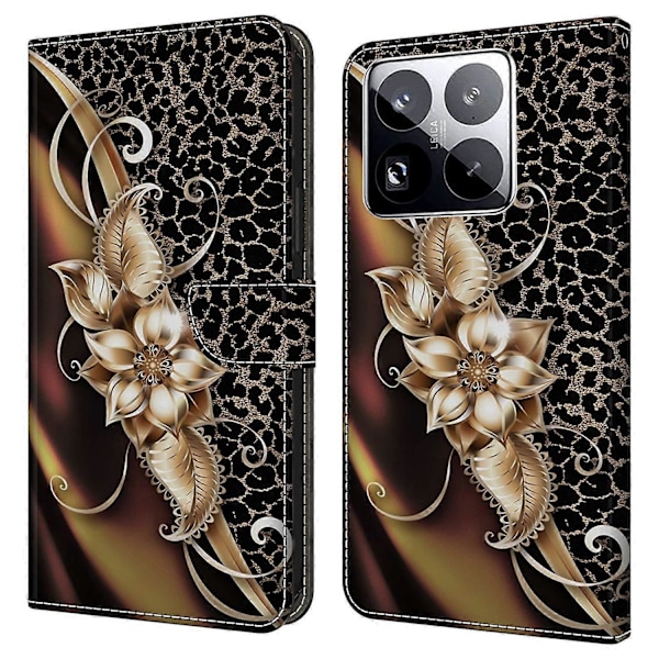 Xiaomi 15 Pro -kotelo PU-nahkalompakko puhelinkotelo jalustalla Multicolor Metal Flower