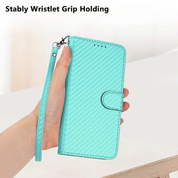 For TECNO Camon 40 Premier 5G Wallet Etui med Rem Kulfibertekstur Læder Mobilcover Multicolor Light Blue