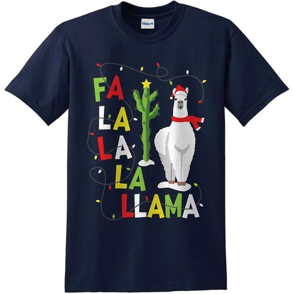 Fa La Llama Jultopp Rolig Falala Alpaca Gift Ugly T-shirt Navy Blue XL