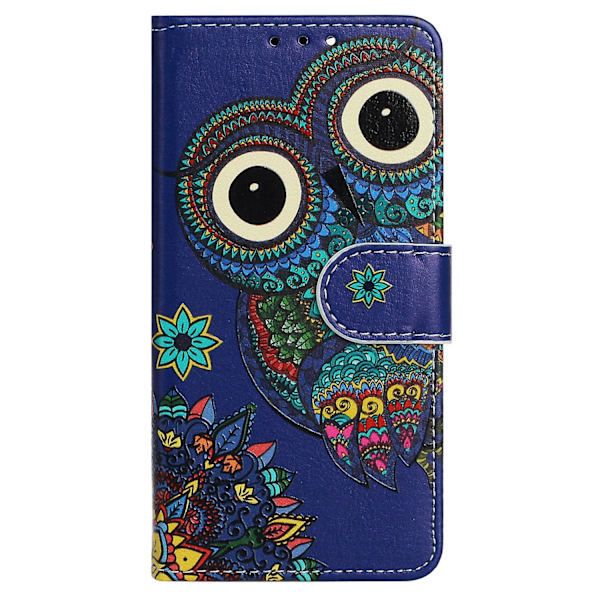 Stativ Telefonplånbok Case För Iphone 15 Plus, Pu Lädermönster Utskrift Cover Blue Owl