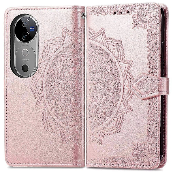 Til vivo V40 5G Etui Mandala Præget Design Læder Wallet Telefon Cover - Grå Multicolor Rose Gold