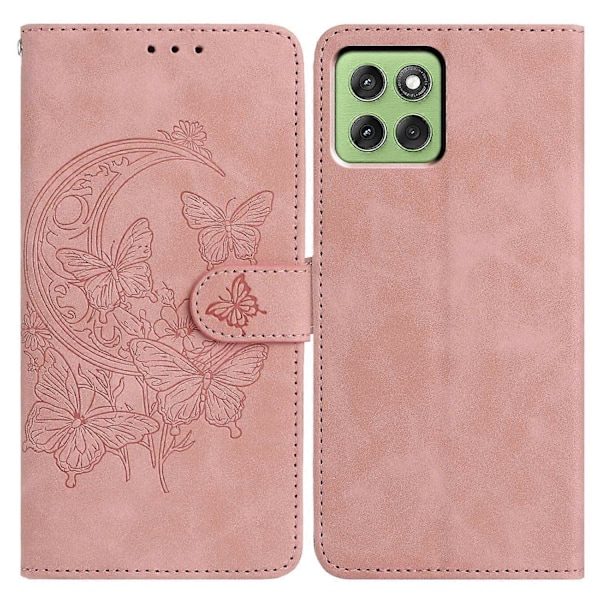 Motorola Edge 60 5G -kotelo, perhoskukka-kuvioitu PU-nahkalompakko, jalustalla varustettu puhelinkotelo Multicolor Rose Gold