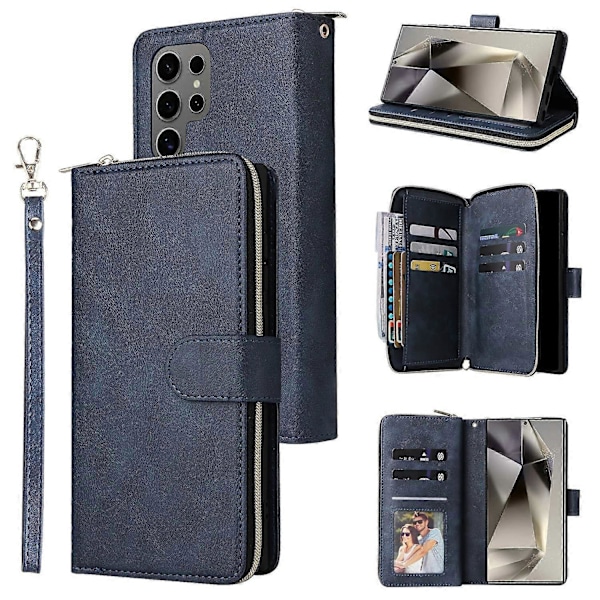 Fodral för Samsung Galaxy S25 Ultra med dragkedjeficka PU Läder Telefonskydd med Handrem Multicolor Style C
