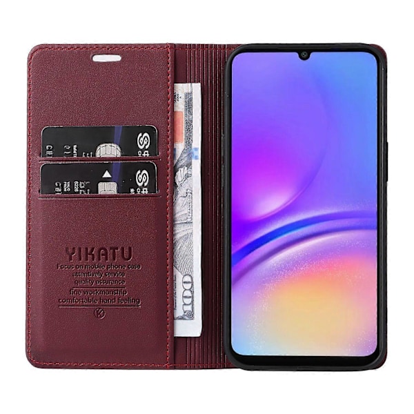 YIKATU YK-001 Etui til Samsung Galaxy A06 med stativ, læder telefoncover, stærk magnetisk lukning Multicolor Wine Red