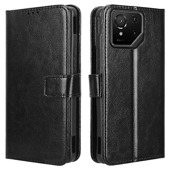 For Asus ROG Phone 9 5G/Phone 9 Pro 5G Deksel Crazy Horse Tekstur PU Lær Telefon Lommebok Deksel Multicolor Black
