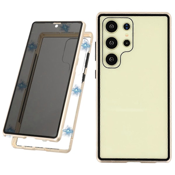 Til Samsung Galaxy S24 Ultra Cover med Skærmbeskytter Hærdet Glas Metal Telefon Cover Magnetisk Multicolor Gold