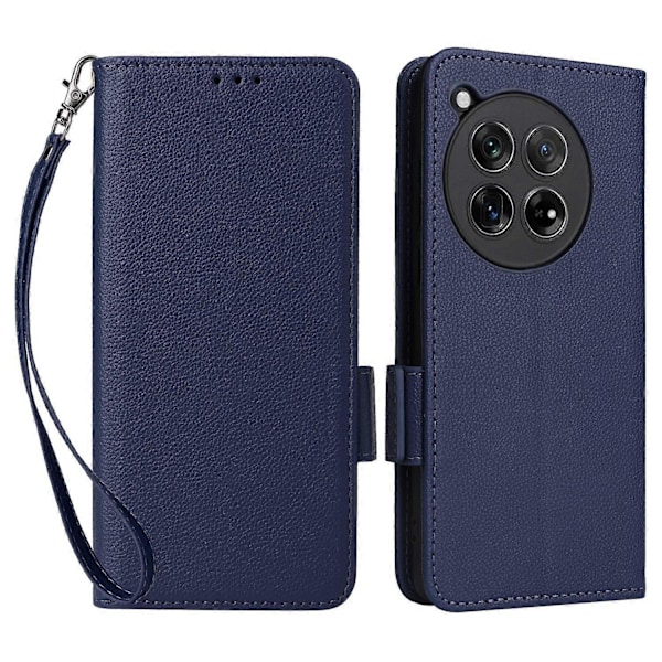 Læderetui med Litchi-tekstur og håndledsrem til OnePlus Ace 3 5G/12R 5G Multicolor Dark Blue