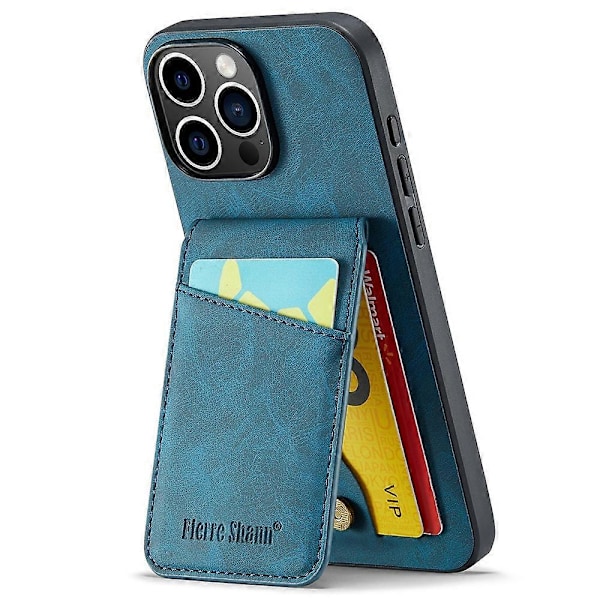 FIERRE SHANN iPhone 16 Pro -kotelo korttipidikkeellä, jalustalla, nahkainen RFID-suojattu takakuori Multicolor Style C