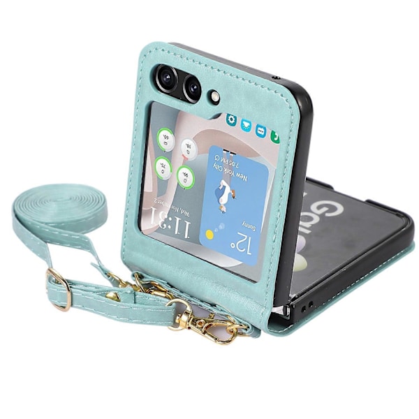 Til Samsung Galaxy Z Flip5 5G PU Læder PC Telefon Cover Beskyttelsesetui med Skulderrem Multicolor Style E