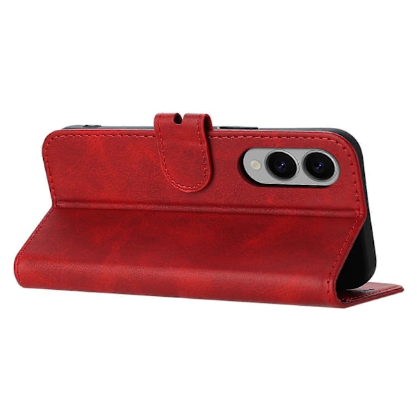 Til Samsung Galaxy S25 Edge Etui Glad Kat Mønster Præget Læder Wallet Telefon Cover Multicolor Red
