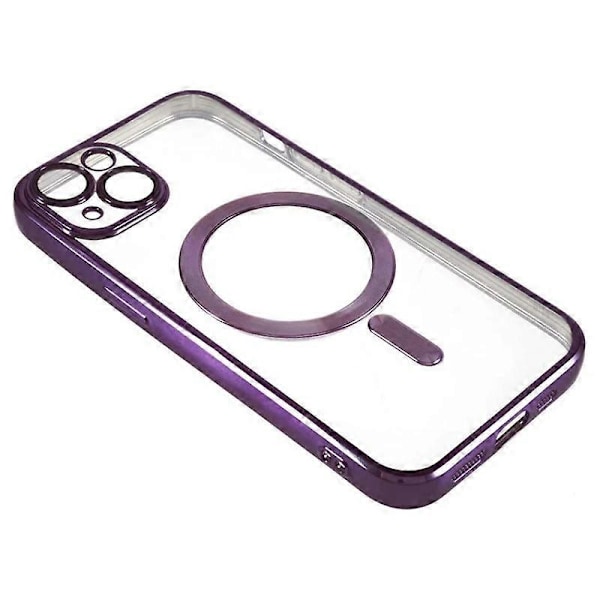 Magnetiskt skal för iPhone 15 Plus WANLONFENG Fullständigt skydd Elektropläterat TPU-skal med härdat glas Multicolor Dark Purple