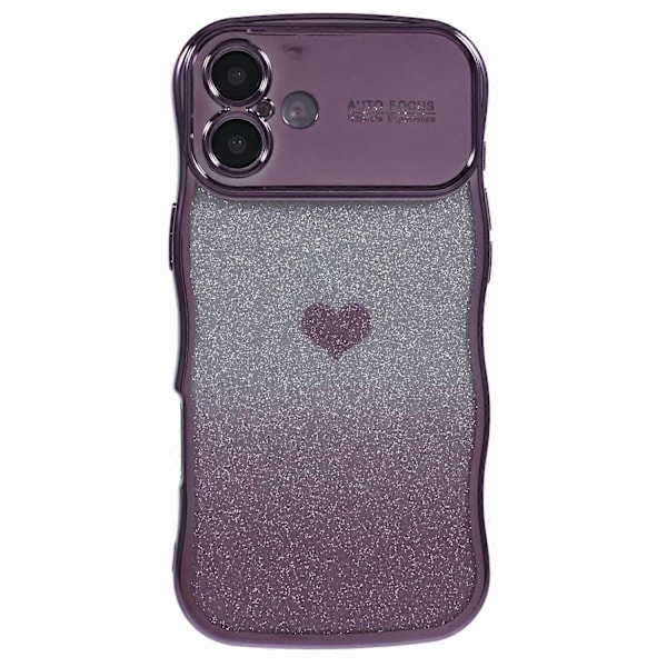 Til iPhone 16 Plus Cover Kærlighedshjerte Gradient Glitter TPU Telefon Cover Elektroplettering Krøllet Ramme Multicolor Style F