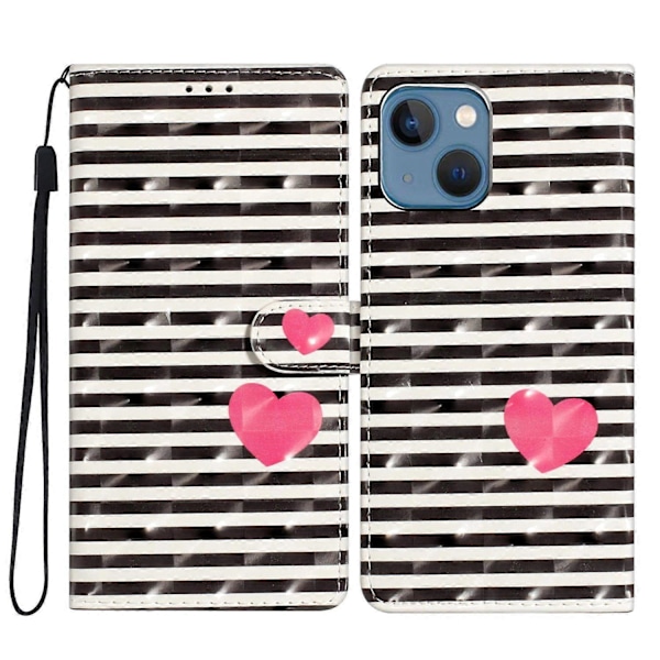 PU Læder Etui med 3D Mønster og Pung til iPhone 15 Multicolor Style A