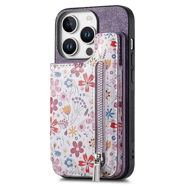 D10 Fodral för iPhone 16 Pro Max Mönster Ställ Plånbok Läder+TPU Telefonskal RFID-skydd - Grön Multicolor Purple