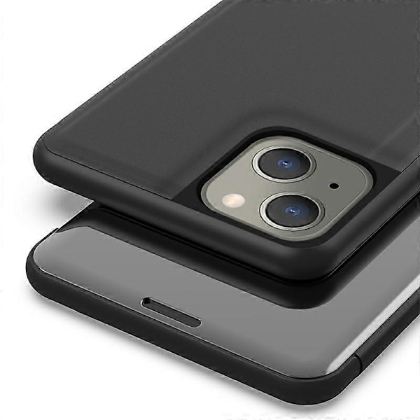 Fönster Visning Elektroplätering Spegelyta Läder Flipfodral med Ställ för iPhone 13 6.1 tum Multicolor Style A