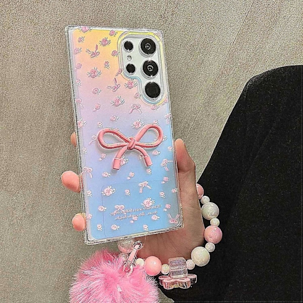 Til Samsung Galaxy S24 Ultra Cover Blomstermønster IMD TPU Telefon Cover med Kæde
