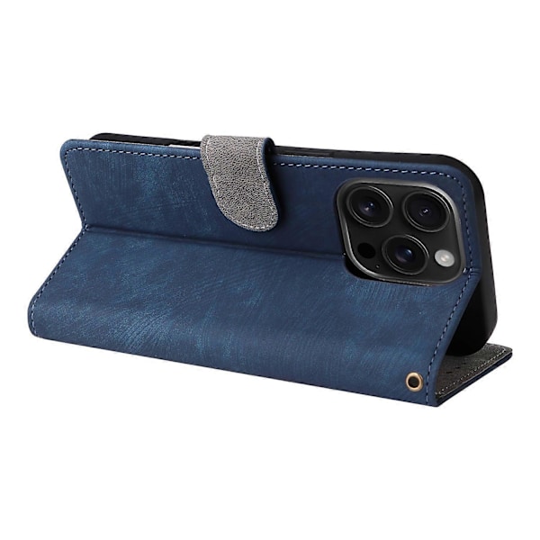 Til iPhone 16 Pro Max Wallet Case RFID-blokering PU Læder Cover Stand View Multicolor Style A