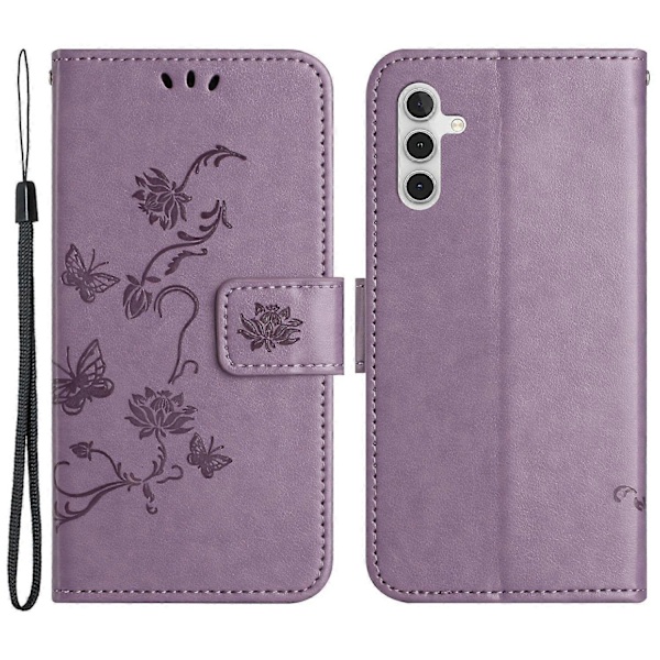 Samsung Galaxy S23 FE PU-nahkakukkaro puhelinkotelo perhos- ja kukkaprintillä, jalustalla Multicolor Style D