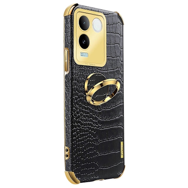 vivo S17e 5G -puhelimen suojakuori krokotiilikuviolla, 6D-galvanoidulla jalustalla, PU-nahka + TPU-suojus Multicolor Style C