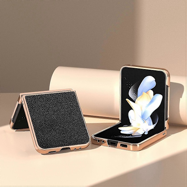 Til Samsung Galaxy Z Flip5 5G Elektropletteret Bagcover Ægte Koskindslæder+PC Telefoncover Multicolor Style A
