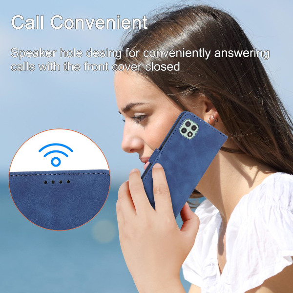 Dierfeng Df-03 Stand Phone case För Samsung Galaxy A22 5g (eu-version), Linjer Imprinted Pu-läder cover Blue