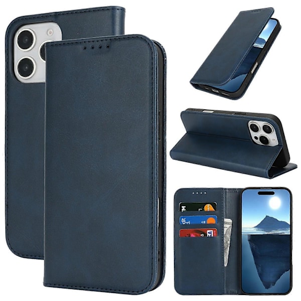 PU læder kalveskinds tekstur magnetisk lukning smartphone cover til iPhone 16 Pro Max Multicolor Style B