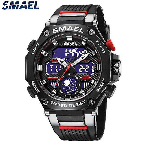 Quartz Armbandsur Sport Smael Military Army Clock Alarm Dual Display Led Electronic Watch 8069 Vattentäta klockor för män BLACK
